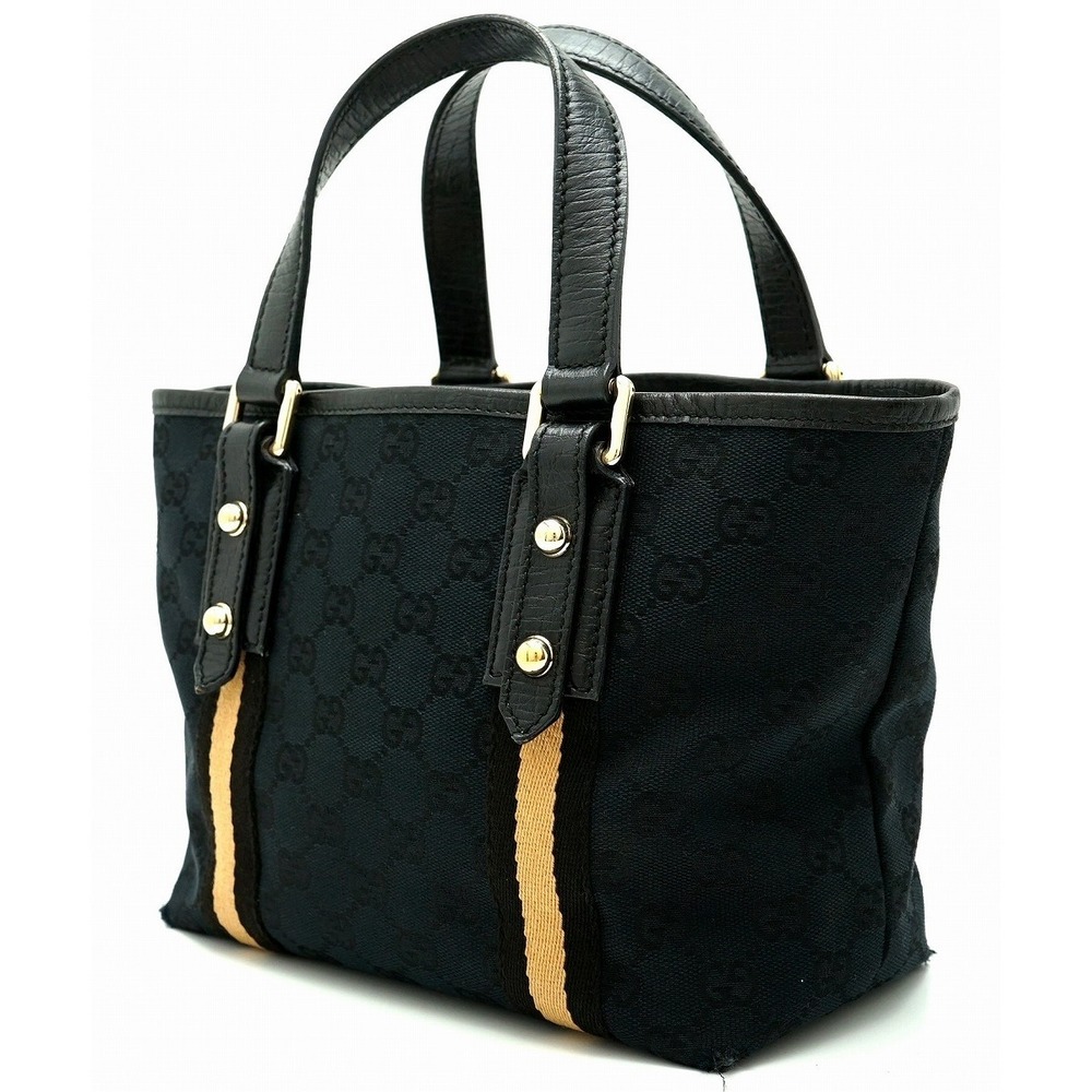 Gucci Oak Handbag Bag Tote GG Black Tan Canvas Mini